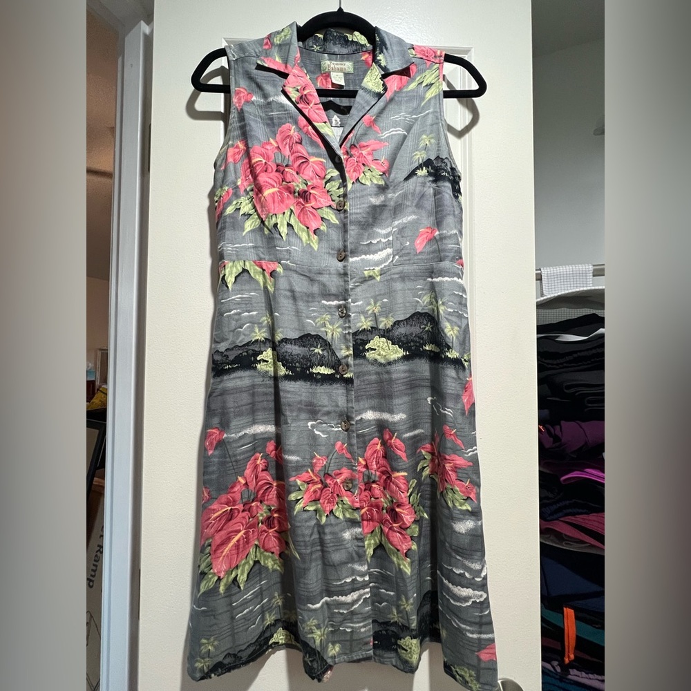 Tommy Bahama Orange Pink Sundress Notched Collar Midi